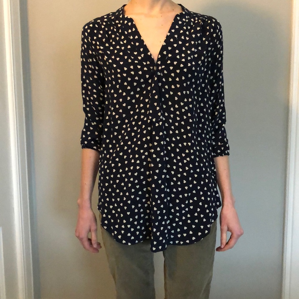 Amour Vert heart design navy silk blouse